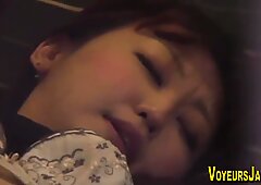 Japanese babe sucks dick and gets pounded