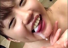 Little Japanese Swimmer gets her pretty face cum covered