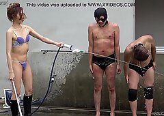 Japanese Femdom Risa shaves the slave and takes a shower.