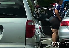 Sexy Redbone BBW Changing Clothes in Public Parking Lot