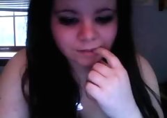 Cute chubby teen getting naked and masturbating on webcam
