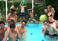 Skinny ass Asian sluts are having fun by the pool